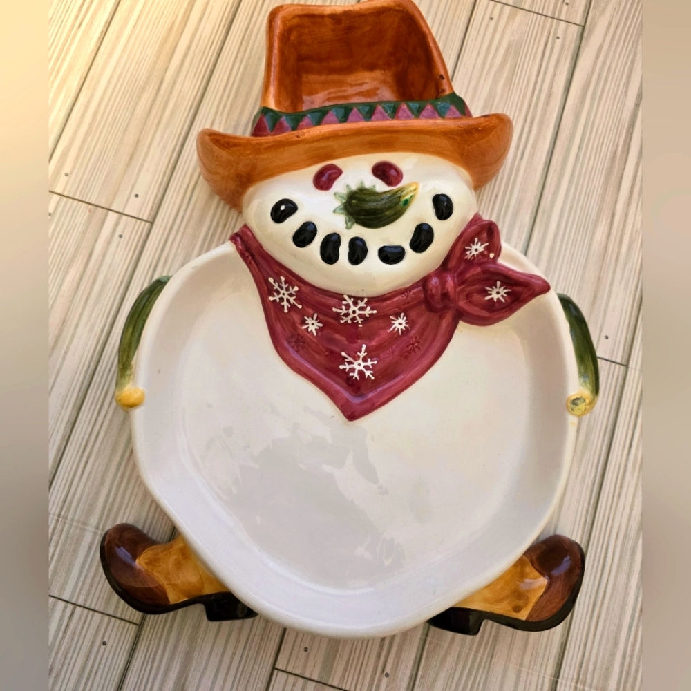 VTG Figi Christmas "Snowdude" Cowboy Chip and Dip Plate